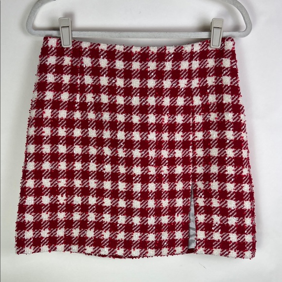 Alessandra Rich Plaid Tweed Red White Checked Mini Skirt Medium - Picture 3 of 11